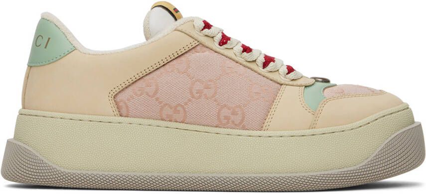 Gucci Beige  Pink Screener Sneakers - Picture 5