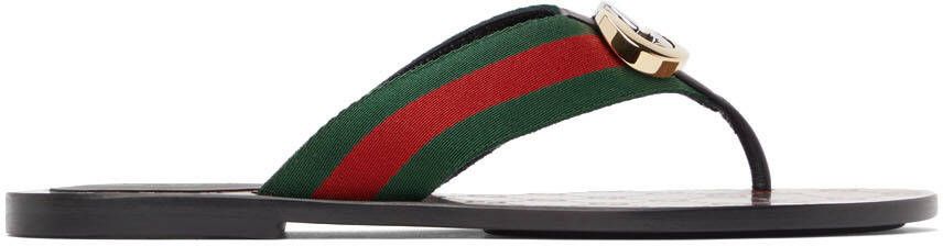 Gucci Black  Green GG Flat Sandals - Picture 5