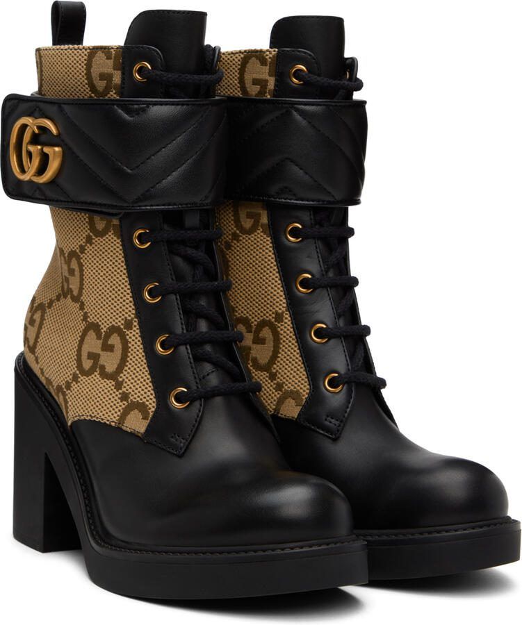 Gucci Beige  Black GG Marmont Ankle Boots - Picture 3