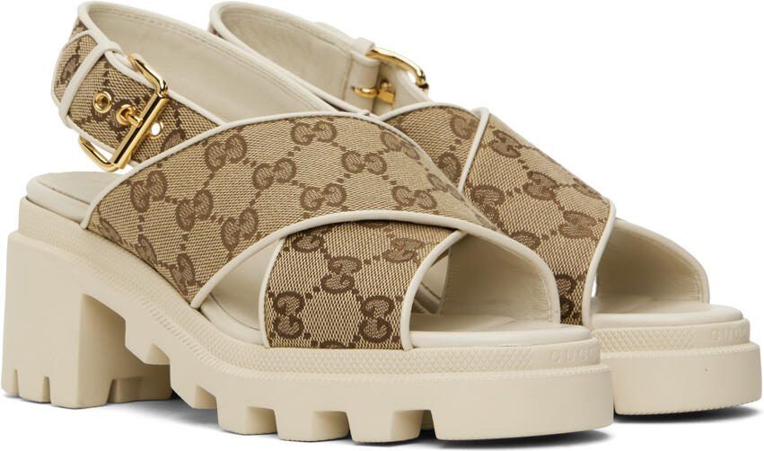 Gucci Beige  Brown GG Lug Sandals - Picture 2