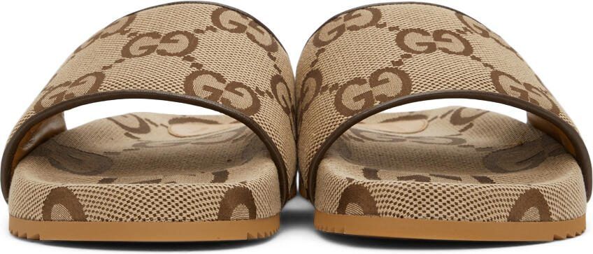 Gucci Beige  Brown Maxi GG Slide Sandals - Picture 3