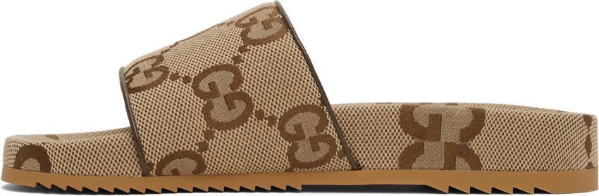 Gucci Beige  Brown Maxi GG Slide Sandals - Picture 4