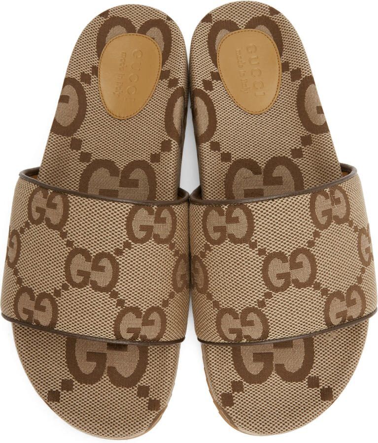 Gucci Beige  Brown Maxi GG Slide Sandals