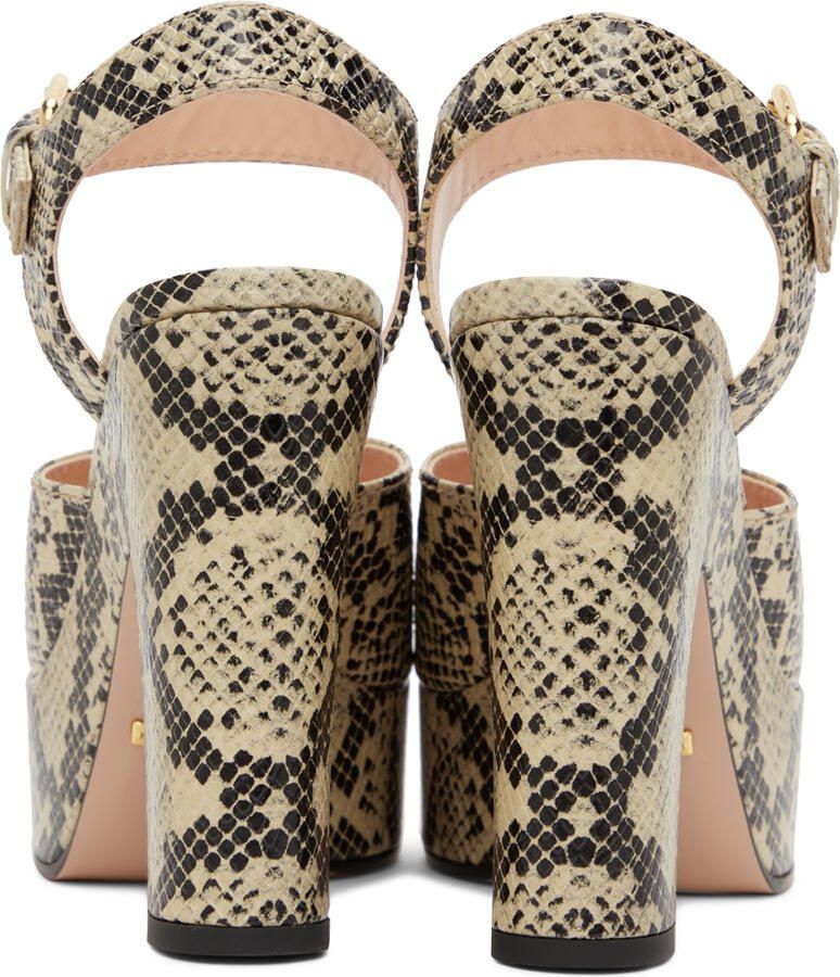 Gucci Beige  Brown Python Horsebit Heeled Sandals