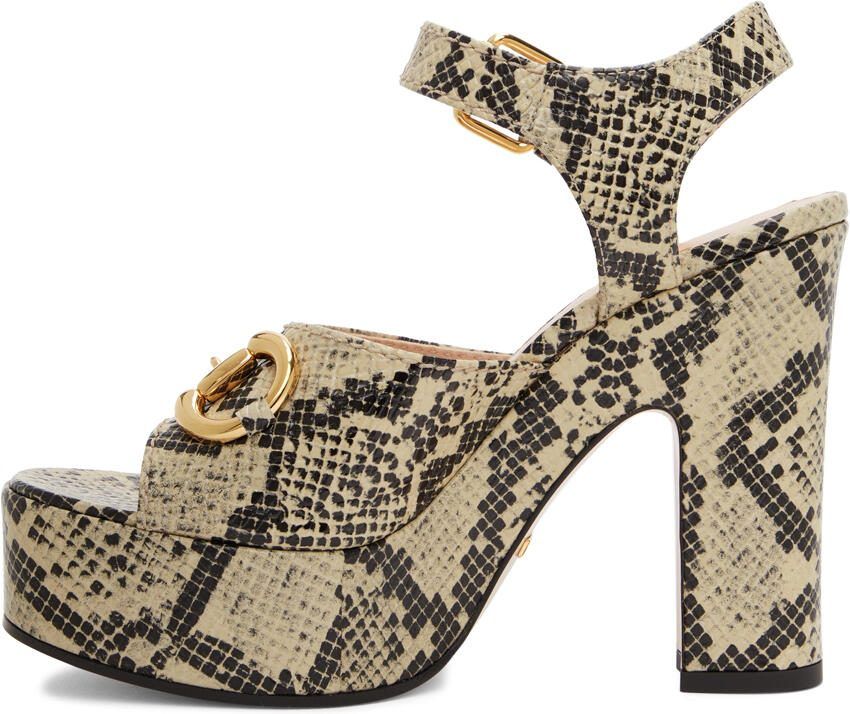 Gucci Beige  Brown Python Horsebit Heeled Sandals - Picture 3
