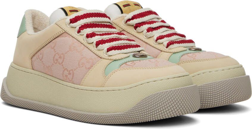 Gucci Beige  Pink Screener Sneakers - Picture 2