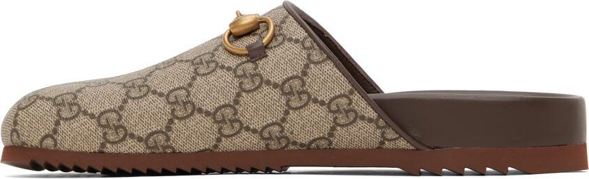 Gucci Beige GG Supreme Horsebit Slippers - Picture 3
