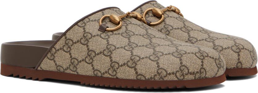 Gucci Beige GG Supreme Horsebit Slippers - Picture 2