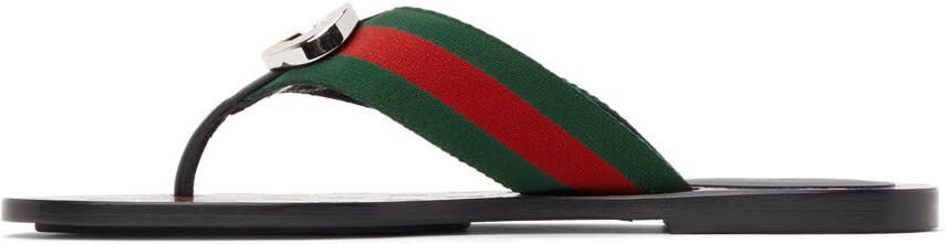 Gucci Black  Green GG Flat Sandals - Picture 4