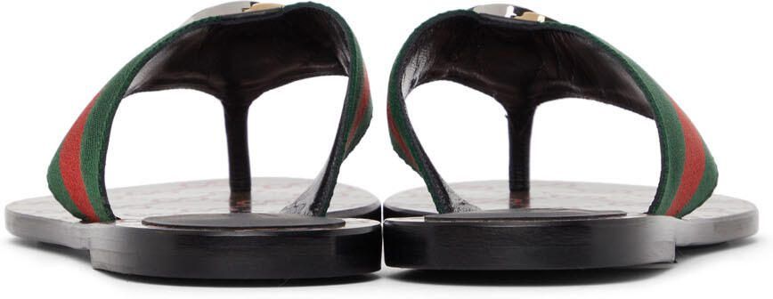 Gucci Black  Green GG Flat Sandals - Picture 2