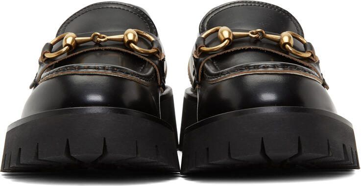 Gucci Black Leather Lug Sole Loafers - Picture 2