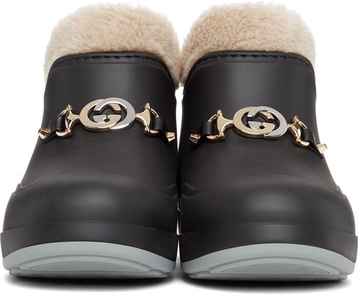 Gucci Black Rubber Interlocking G Horsebit Boots - Picture 3