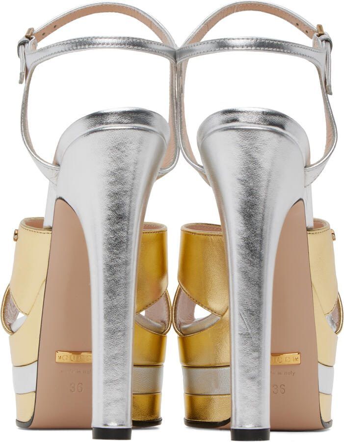 Gucci Gold  Silver Platform Heeled Sandals - Picture 3