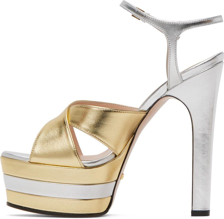Gucci Gold  Silver Platform Heeled Sandals - Picture 2
