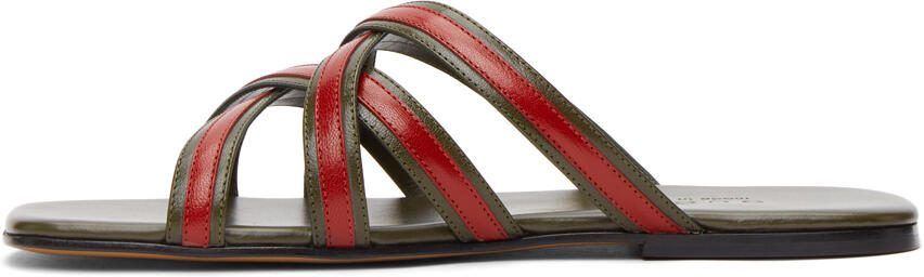 Gucci Khaki  Red Interlocking G Sandals - Picture 4