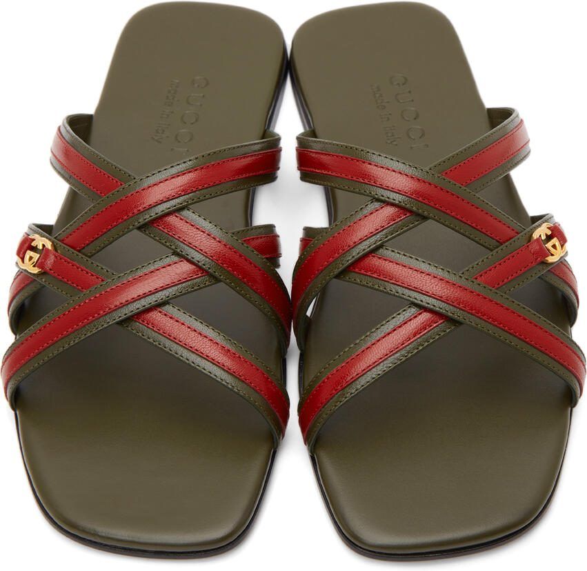 Gucci Khaki  Red Interlocking G Sandals