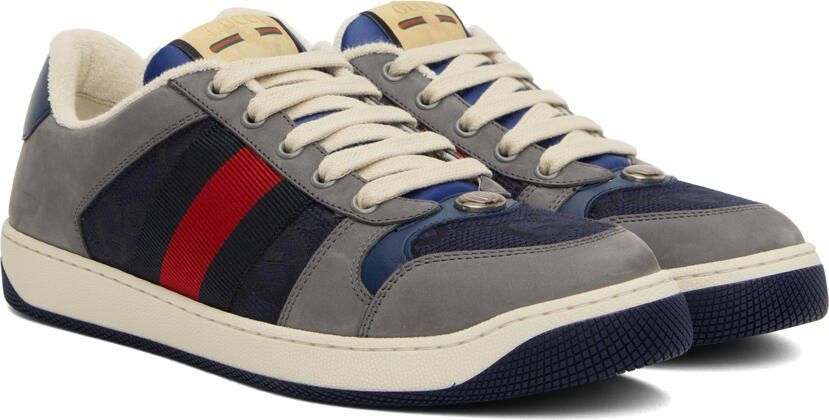 Gucci Navy  Gray Screener Sneakers - Picture 2