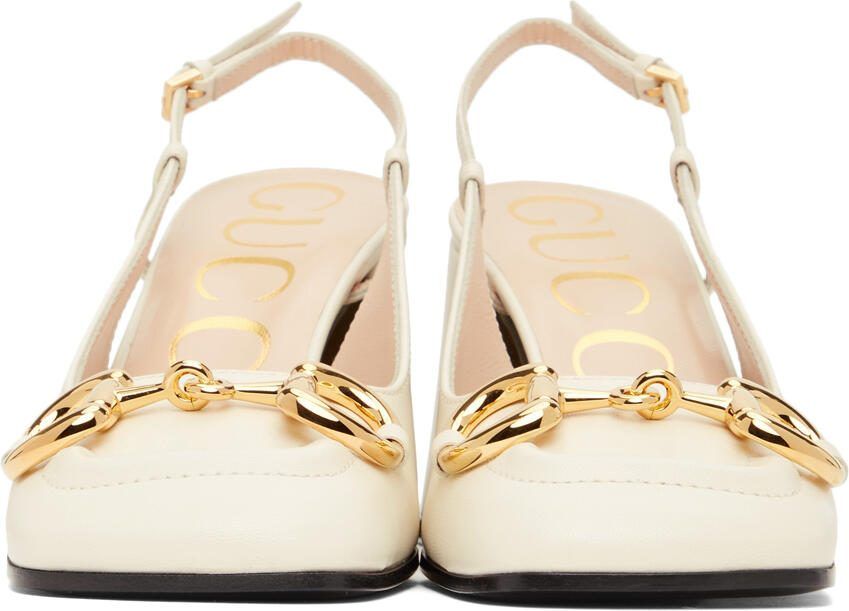 Gucci Off-White Horsebit Slingback Heels - Picture 2