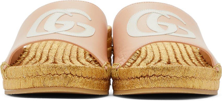 Gucci Pink  Gold Espadrille Heeled Sandals - Picture 3