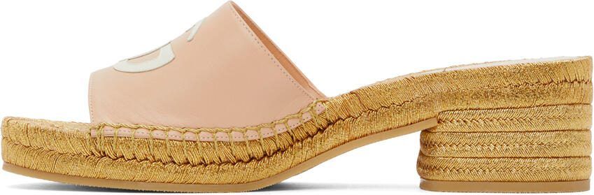 Gucci Pink  Gold Espadrille Heeled Sandals - Picture 4