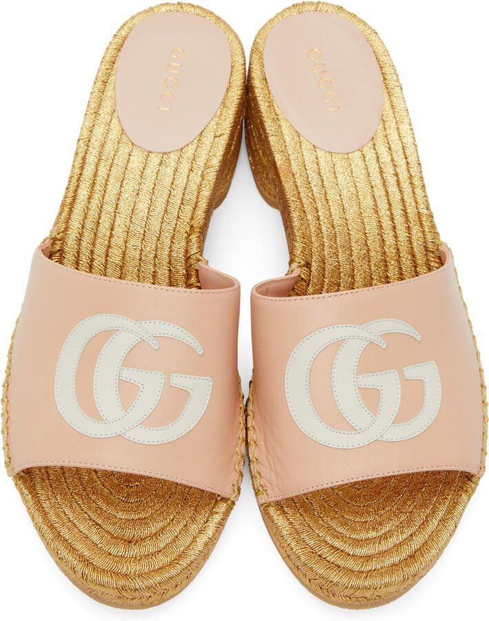 Gucci Pink  Gold Espadrille Heeled Sandals