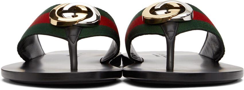 Gucci Red  Green Kika Thong Sandals - Picture 3