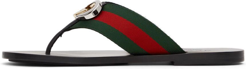 Gucci Red  Green Kika Thong Sandals - Picture 4