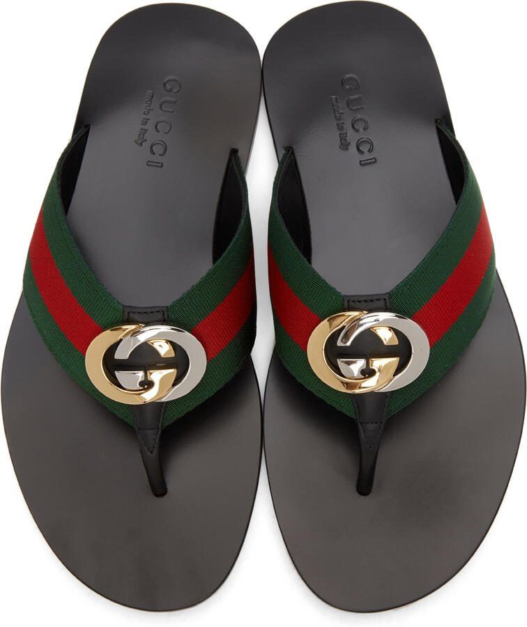 Gucci Red  Green Kika Thong Sandals