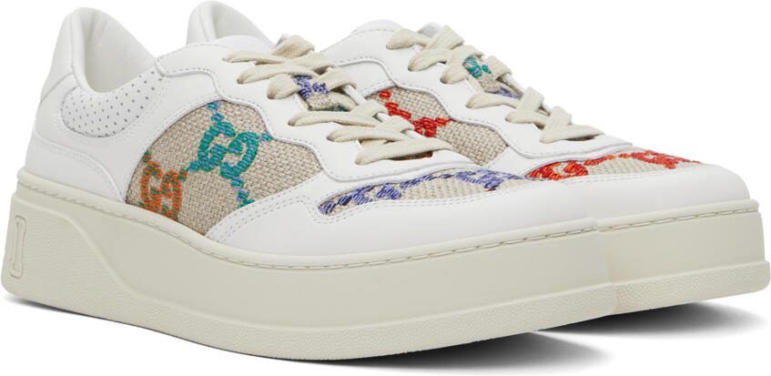 Gucci White  Beige GG Sneakers - Picture 2
