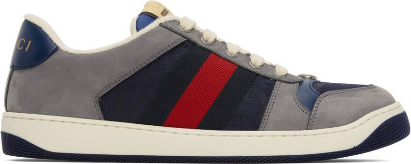 Gucci Navy  Gray Screener Sneakers - Picture 5