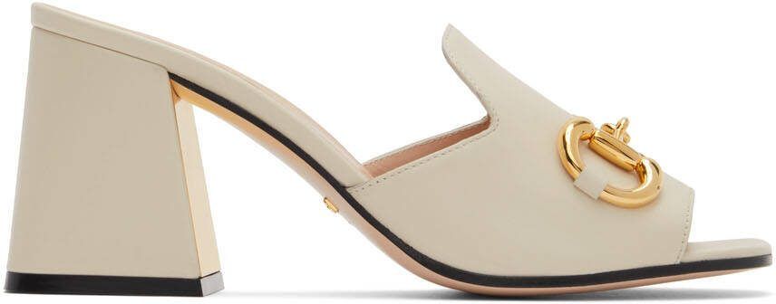 Gucci Off-White Horsebit Heeled Sandals