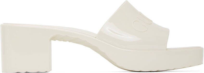 Gucci Off-White Rubber Slide Heeled Sandals - Picture 5