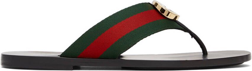 Gucci Red  Green Kika Thong Sandals - Picture 5