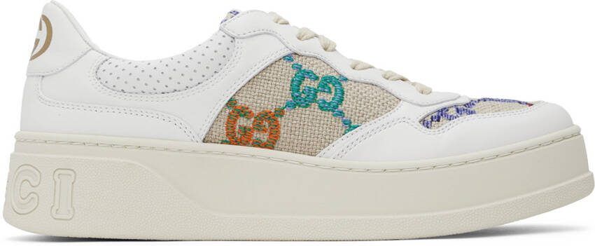 Gucci White  Beige GG Sneakers - Picture 5