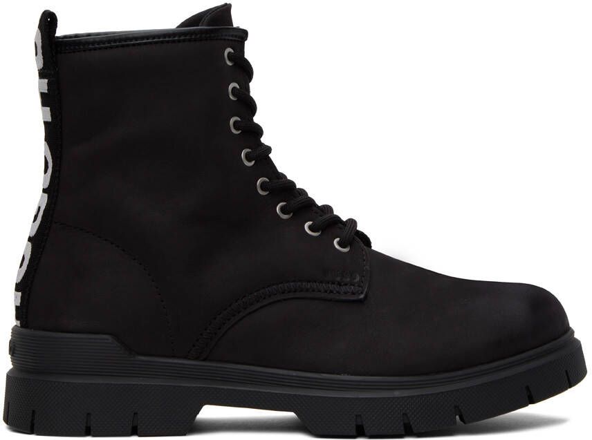 Hugo Black Logo Tape Lace-Up Boots - Picture 5