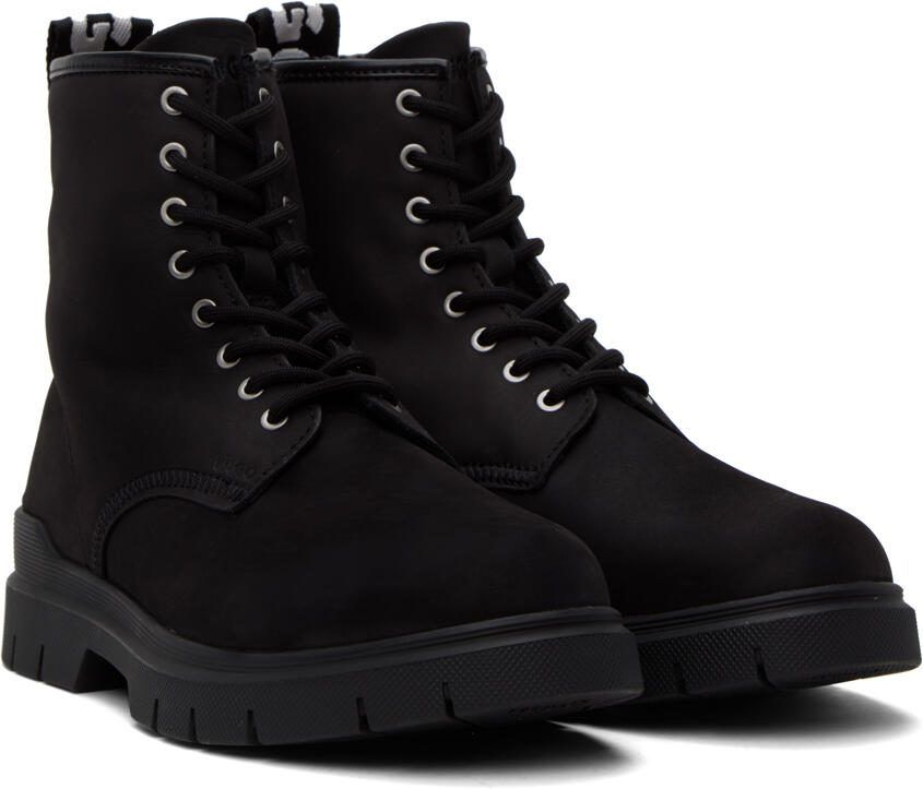 Hugo Black Logo Tape Lace-Up Boots - Picture 2