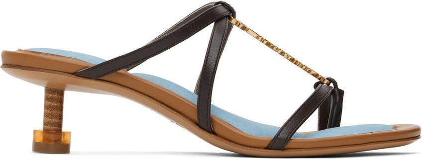 Jacquemus Brown  Blue Le Raphia 'Les Sandales Basses Pralu' Heeled Sandals - Picture 4