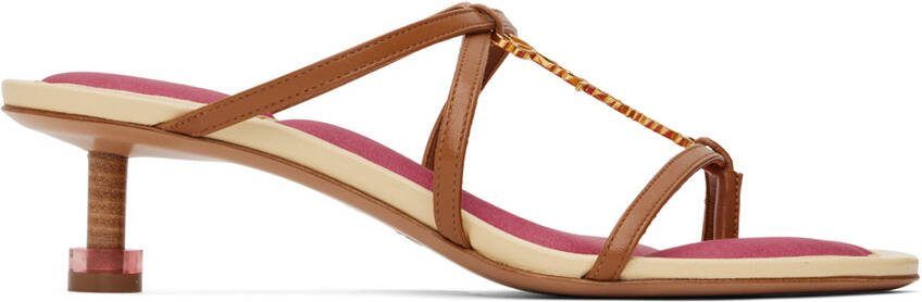 Jacquemus Brown  Pink Le Raphia 'Les Sandales Basses Pralu' Heeled Sandals - Picture 4