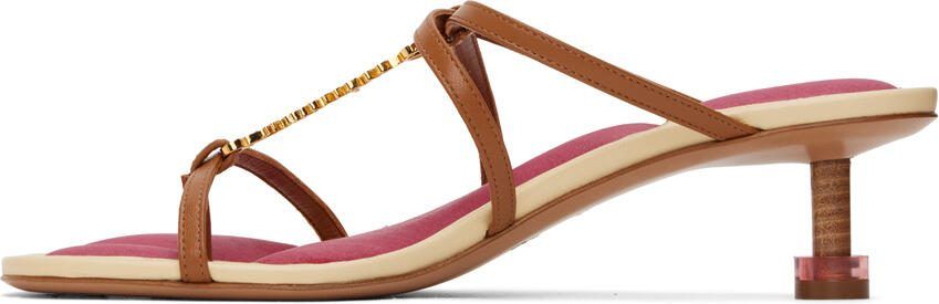 Jacquemus Brown  Pink Le Raphia 'Les Sandales Basses Pralu' Heeled Sandals - Picture 3