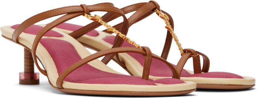 Jacquemus Brown  Pink Le Raphia 'Les Sandales Basses Pralu' Heeled Sandals - Picture 2