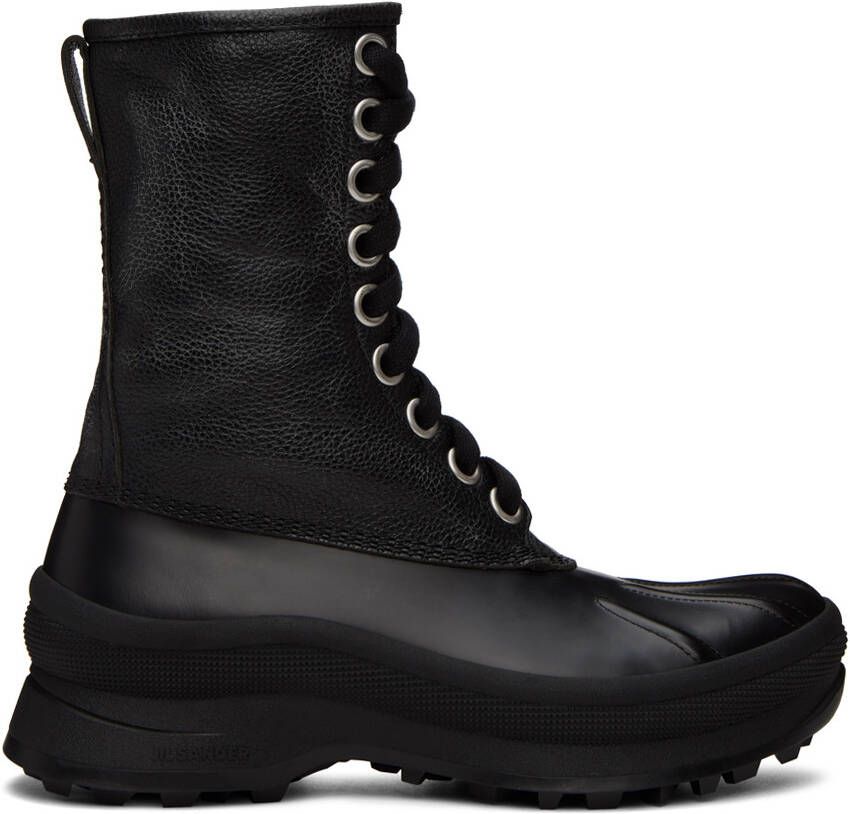 Jil Sander Black Leather Lace-Up Boots - Picture 5