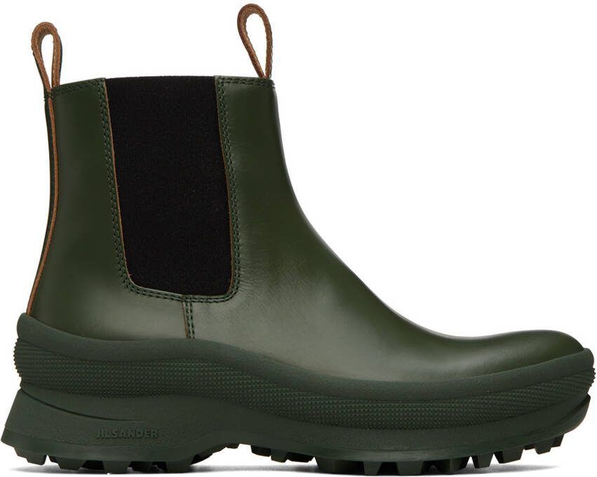 Jil Sander Green Leather Chelsea Boots