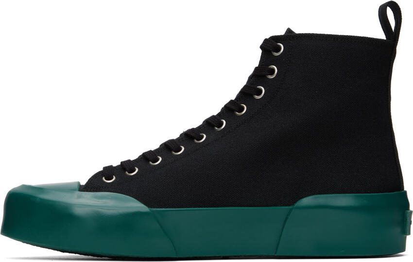 Jil Sander Black  Green High-Top Sneakers - Picture 3