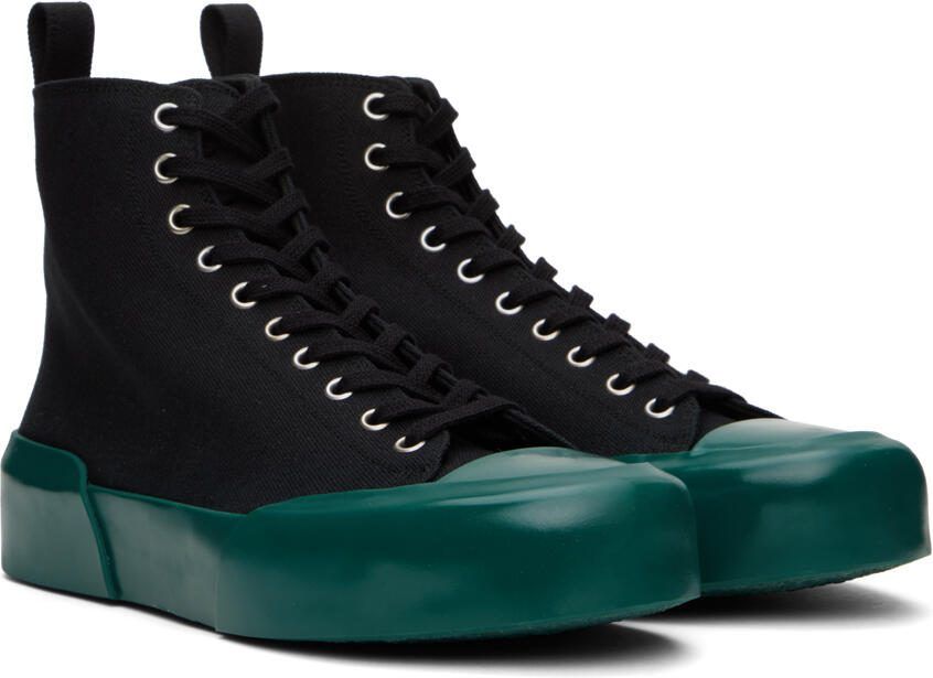 Jil Sander Black  Green High-Top Sneakers - Picture 2