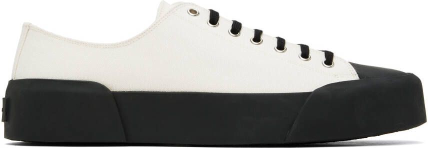 Jil Sander White  Black Canvas Sneakers - Picture 5