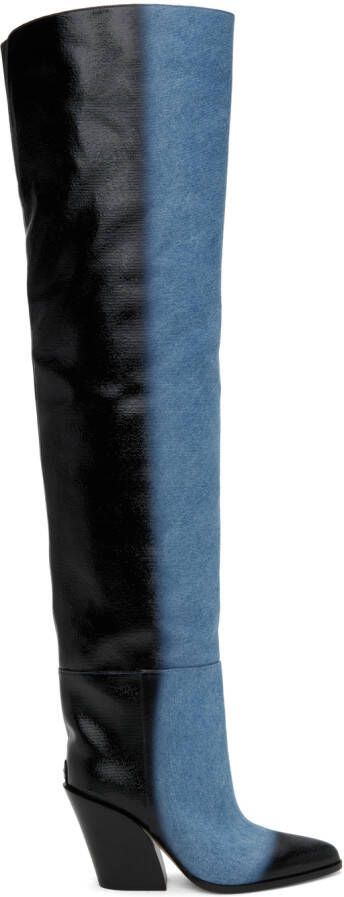 Jimmy Choo Black  Blue Maceo 85 Boots - Picture 2