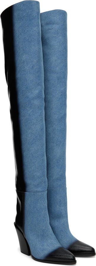 Jimmy Choo Black  Blue Maceo 85 Boots - Picture 3