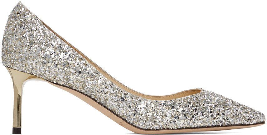 Jimmy Choo Silver Coarse Glitter Romy 60 Heels - Picture 5