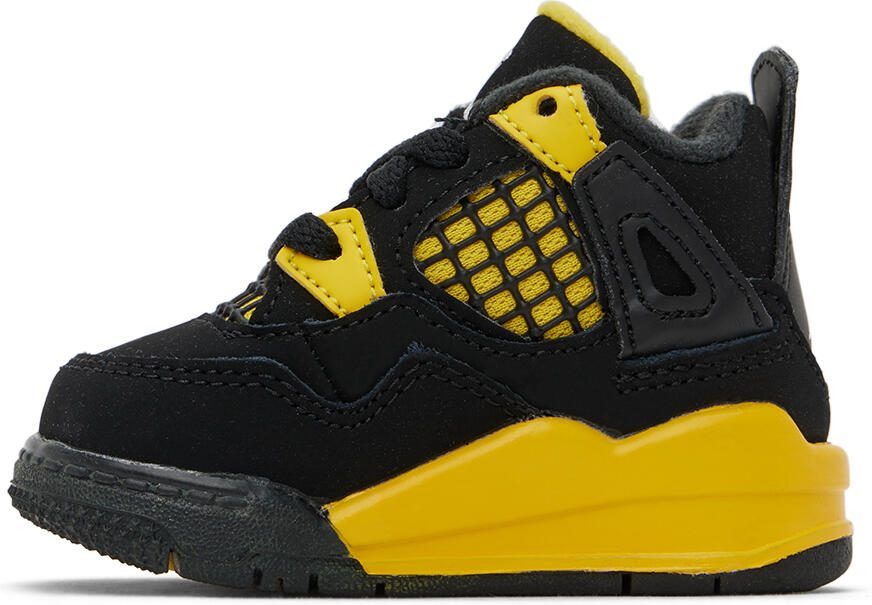 Nike Jordan Baby Black  Yellow Jordan 4 Retro Thunder Sneakers - Picture 2