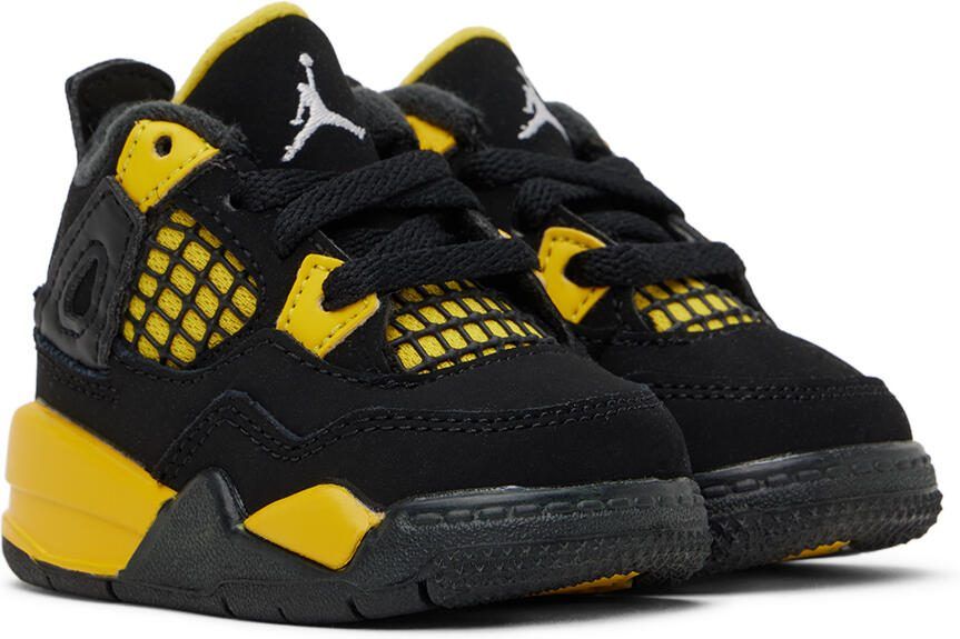 Nike Jordan Baby Black  Yellow Jordan 4 Retro Thunder Sneakers - Picture 3